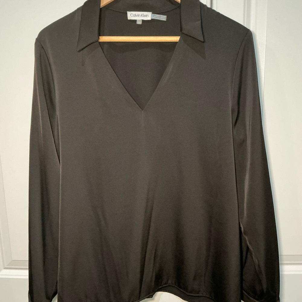 Calvin Klein Charcoal V-Neck Blouse